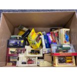 Large box containing diecast vehicles including Golden wedding, Lledo, all with original boxes