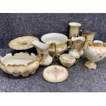 Total of 10 miscellaneous pieces of Crown Devon “fieldings” including vases, cake stand & chamber
