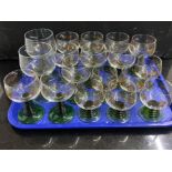 Selection of green based art glass drinking glasses, 18 pieces in total