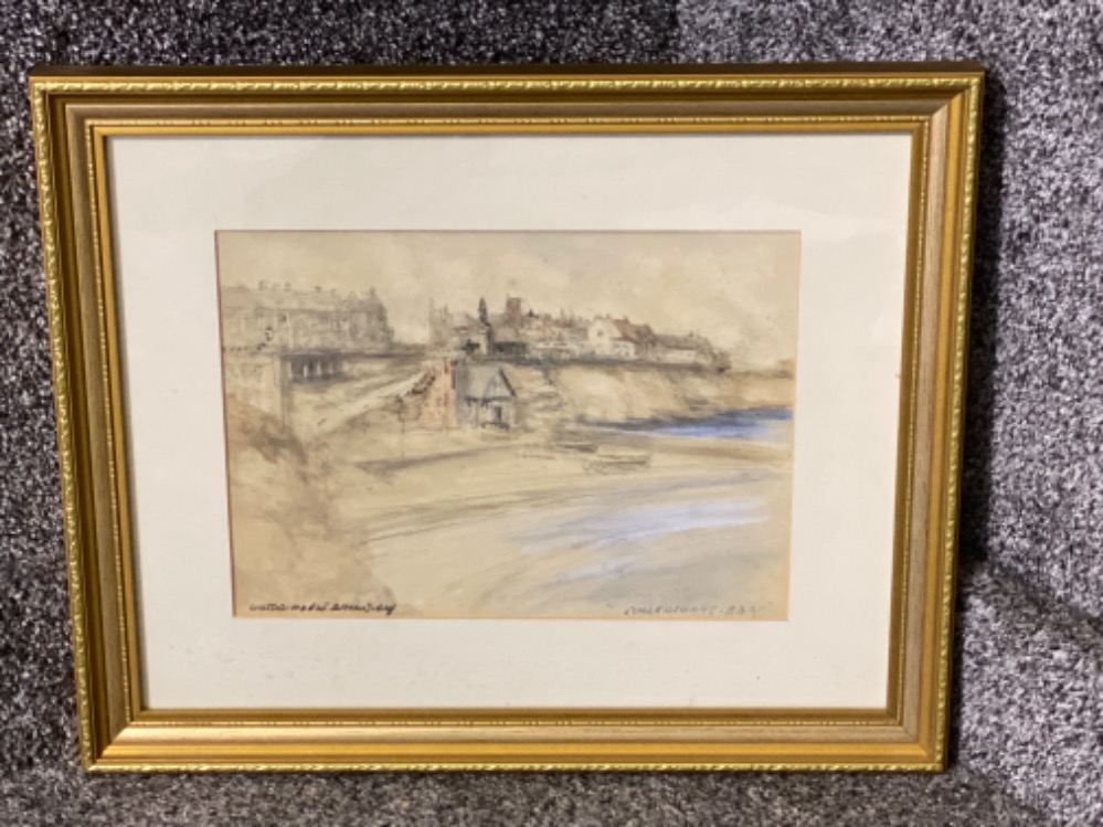 Gilt framed watercolour painting by Victor Noble Rainbird titled “Cullercoats Bay” signed bottom