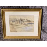 Gilt framed watercolour painting by Victor Noble Rainbird titled “Cullercoats Bay” signed bottom