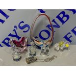 Small lot of studio art glass including bull tog with various crystal with pewter mounts perfumes