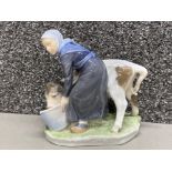 Royal Copenhagen Danish ornament - young girl feeding Calf