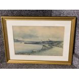 Gilt framed watercolour painting by Victor Noble Rainbird titled “The Tyne From Collingwood