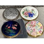 Total of 4 vintage compacts by Stratton with Flamingo decor case, with pouch etc