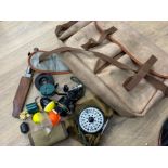 Farlow Sharpe from Taylor & Johnson fishing bag containing reels, scales, knife & floats