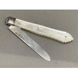 Antique hallmarked Sheffield silver fruit knife dated 1895/1896 with mother of Pearl handle