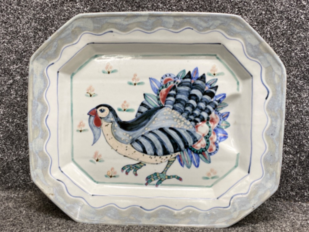 Hand painted Highland Stoneware “Scottish” meat plate with bird decoration, 47.5x39.5cm