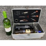 Wine & bar accessories set, complete in original case includes 2x bottles of wine & 1x Chardonnay