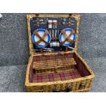 Vintage wicker picnic basket with contents - 55x41cm