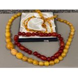 Total of 3 “faux” Amber necklaces - in the style of butterscotch & cherry, plus one other