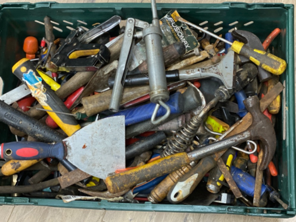 Large quantity of vintage hand tools including hammers, screwdrivers, chisels etc