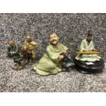 4 Chinese mudmen figurines one with plinth