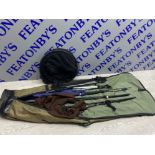 Bag containing 3 coarse rods with stands and keep net in carry bag