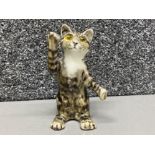 Rare Winstanley cat ornament with glass eyes “paw up”, signed on base, Height 15cm