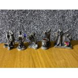 Total 5 pewter “Myth & Magic” crystal ornaments including The dragon rider & the wrong spell etc