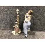 Nao by lladro table lamp together with large nao figures lady holding child missing finger