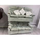 Pair of upholstered “green fabric” 3 seater G-Plan settee’s, one with reclining function