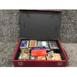 Vinyl case containing a total of 16 packs of playing cards vintage and older