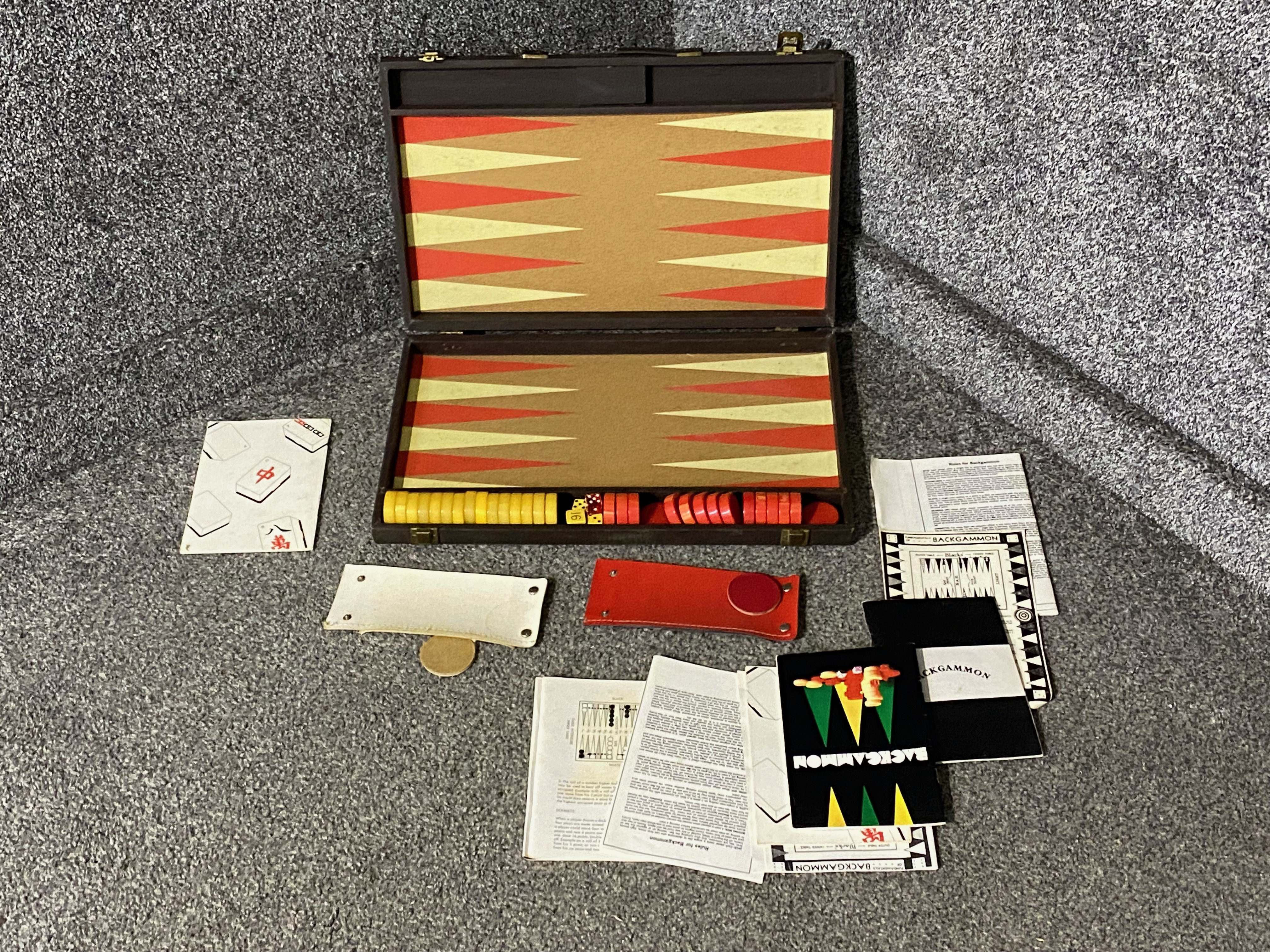 Vintage Backgammon travel set, complete with game pieces, dice & instructions