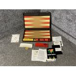 Vintage Backgammon travel set, complete with game pieces, dice & instructions