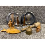 Art deco candle sticks Nielio style copper wall playes various wooden items