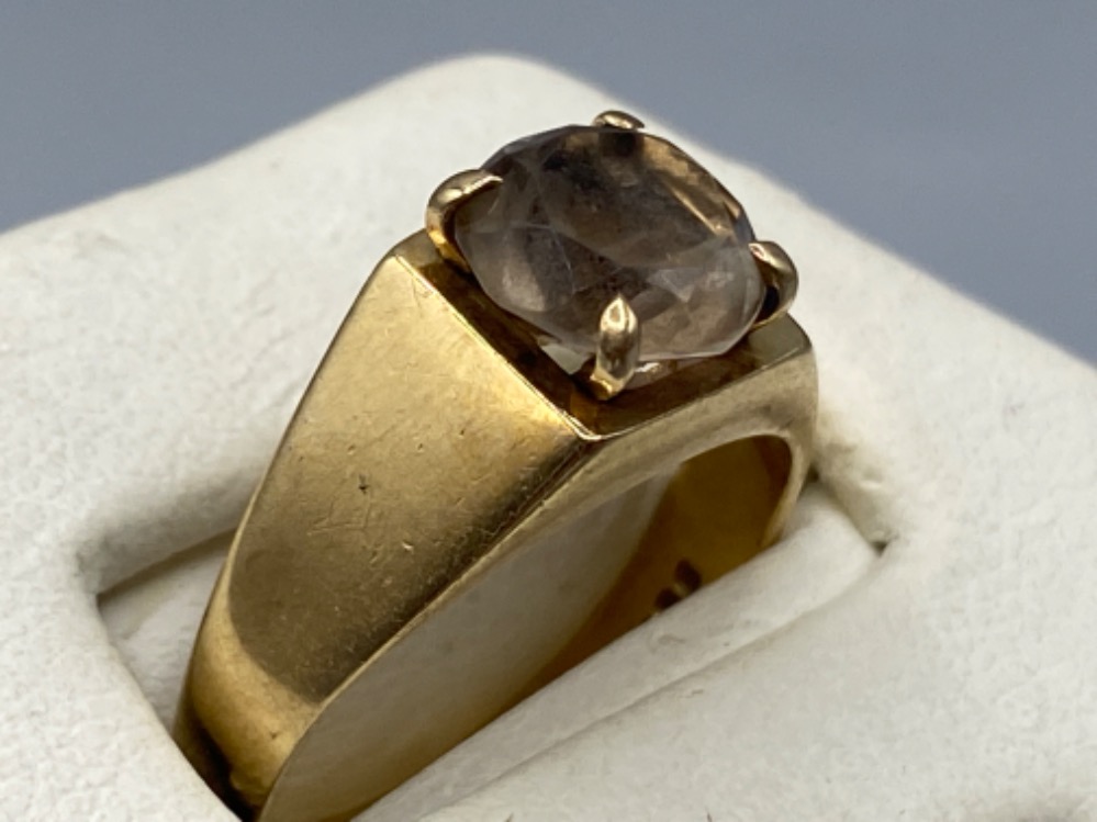 9ct gold smokey quartz solitaire ring, size M 3.5g - Image 2 of 2