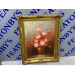 Oil on canvas still life gold style gilt framed signed by artist Robert Cox