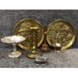 2 brass rolls Royce plaques copper candlestick and brass candle holder ronson table lighter