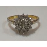 Ladies 9ct gold white stone cluster ring. Size S - 3.2g