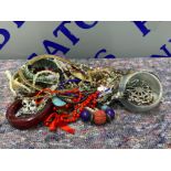 Box of assorted costume jewellery including bangles, necklaces etc