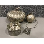 Vintage silver plate molded fruit shaped dresser box fluted sides with swirling design together with
