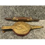 Cyprus Souvenir carving set together with a vintage brass bellow