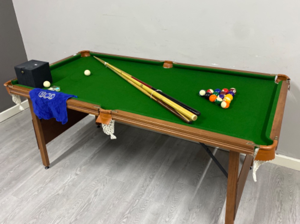 A Ambassador 6ft by 3 ft pool table includes balls and cues - Image 2 of 3