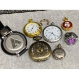 Total of 6 novelty metal cased pocket watches together with a costume timepiece ring