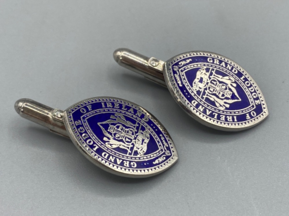 Pair of silver cufflinks (irish masonic themed)