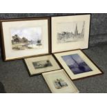 Watercolour by Ron Davidson local artist 2 signed prints of the Tyne By Walter Holme and 3 others