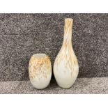 Two white with gold splatters art glass vases