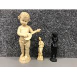 Large resin cherub figure together with chalk figure of a lady and an African figure