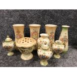 9 pieces of vintage Crown Ducal and Crown Devon pieces to include mixed collection of vases urns