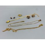 Collection of 6 items of goldplated jewellery set with diamonds, sapphires and garnets