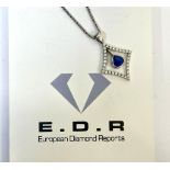 18ct White Gold Natural Untreated Sapphire & Diamond Pendant & Chain 1.5ct Natural Sapphire & 0.50ct