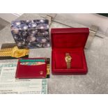 Ladies 18ct gold Rolex Oyster Perpetual 67198 watch year 1998 with original box and papers in good