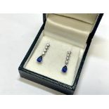 18ct WG Natural Sapphire & Diamond drop earrings - 1ct Sapphires & 0.30ct Diamonds - EDR Certified