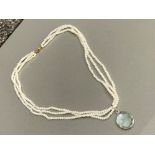 Twisted freshwater Pearl triple necklace with 9ct gold clasp & silver pendant