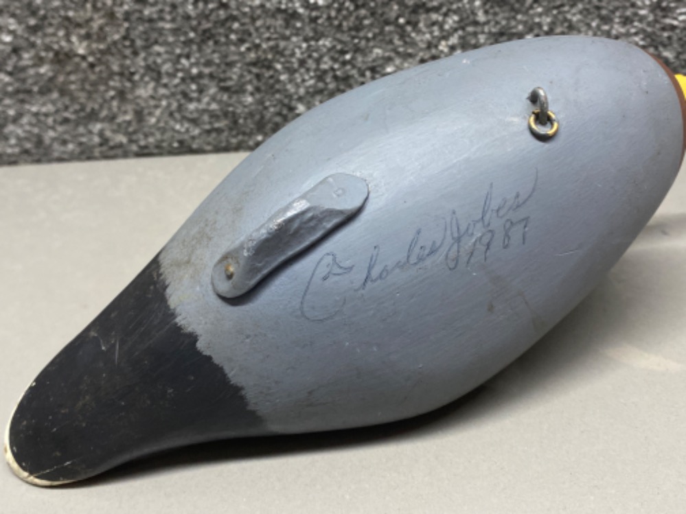 Carved wood Mallard Drake decoy Duck (USA 1987 by Charles Jones) signed & dated on base - Image 2 of 3