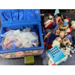 Vintage sewing basket with contents & extra sewing equipment