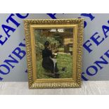 Gilt framed 20th century copy of a Victorian painting - by A Brames Hall, 35.5x45.5cm