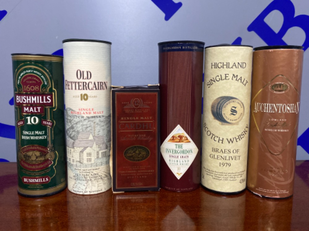 A lot of 6 whisky minitures to include Old Fettercairn, Cardhu SAS