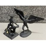 Cast metal figures of Icarus and Greek wrestlers